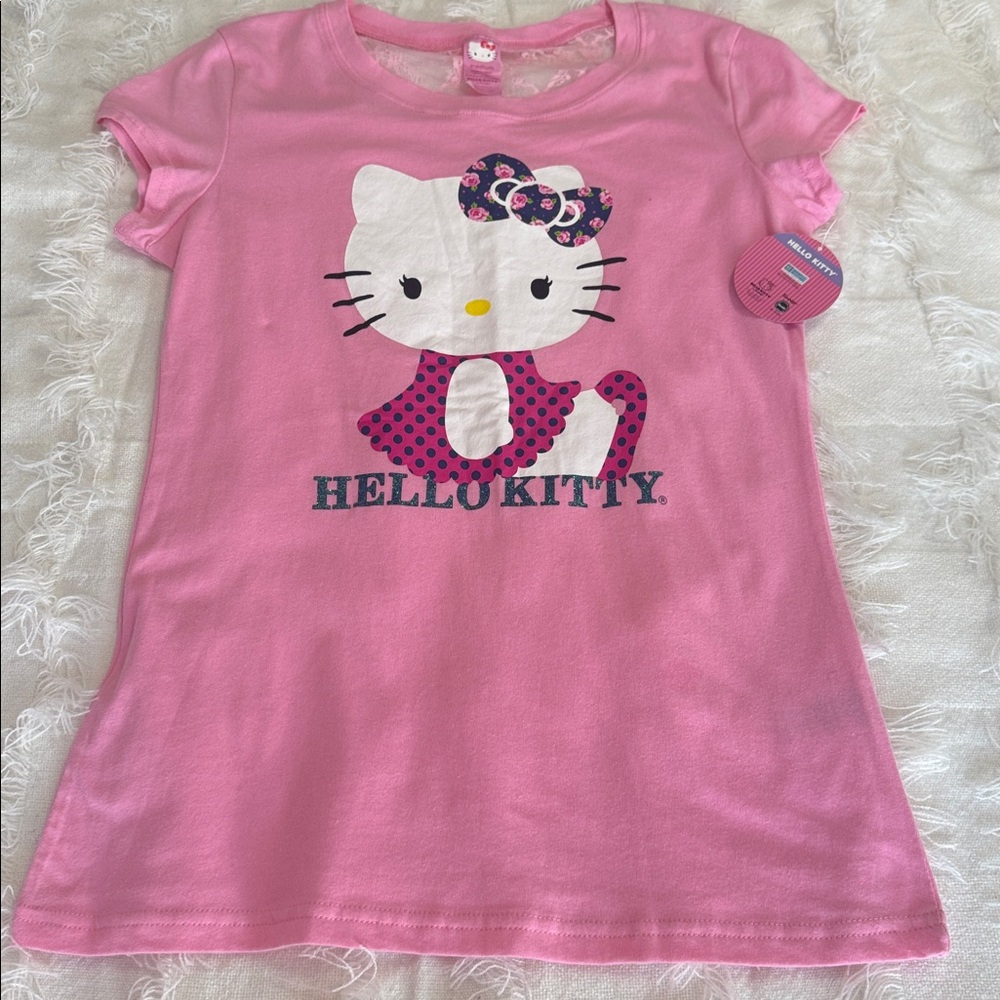 Sanrio NWT Hello Kitty Pink Lace Back Graphic Tee Top Medium 2012